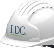 white hardhat with ldc logo